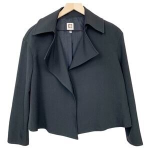 Anne Klein Open Front Swing Jacket Size 6 Large Collar Black Lightweight